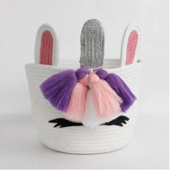 Unicorn face kids basket ears, horn, white, pink, 8x8 - Picture 2 of 9